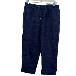 Ellen Tracy Linen Cropped Pants M Elastic Waistband